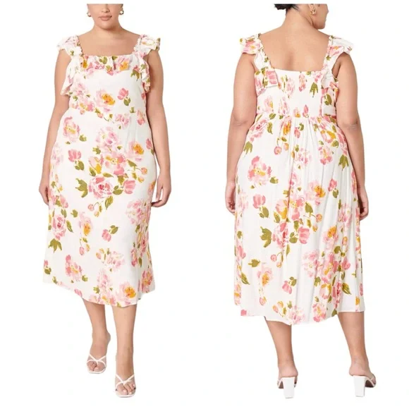 Worn Once - Sugarlips Curve Magdalena Midi Dress in Pink & W… - Picture 1 of 16